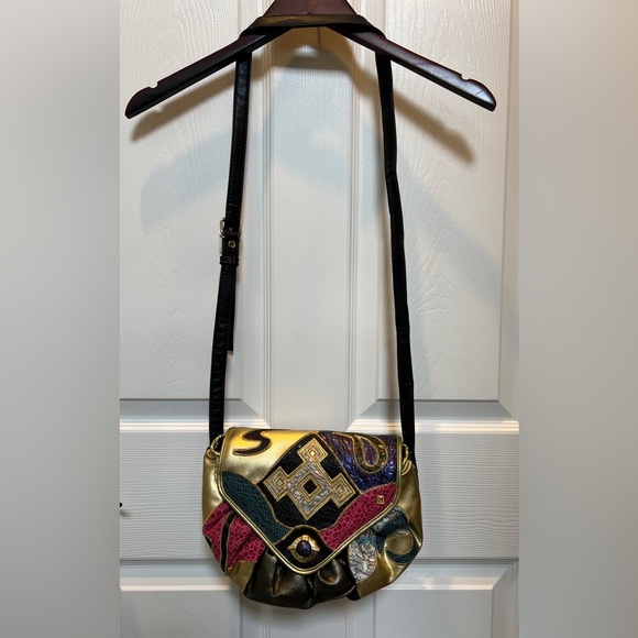 Vintage 80’s NAS Faux Leather Multicolor Patchwork Crossbody Bag - Picture 3 of 11